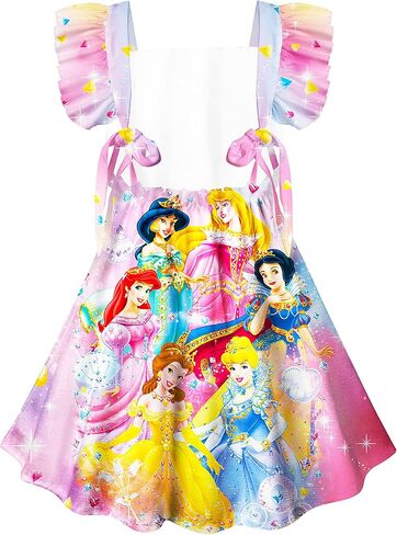 فستان الأميرة للفتيات الصغيرات برقبة مربعة وأكمام مكشكشة للأطفال من سن 2 إلى 7 سنوات in Kuwait