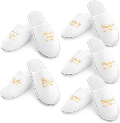 Sparkle and Bash Set of 5 Bridesmaids Slippers for Bride, Bridesmaids, Maid of Honor, Wedding, Bridal Shower, Spa Party Favors (White, US Women's 6-9.5) in Saudi Arabia