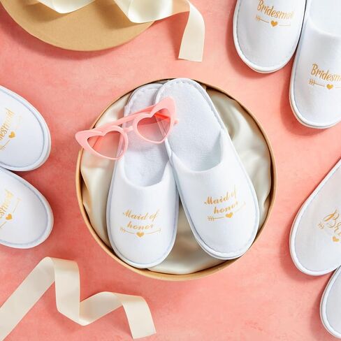 Sparkle and Bash Set of 5 Bridesmaids Slippers for Bride, Bridesmaids, Maid of Honor, Wedding, Bridal Shower, Spa Party Favors (White, US Women's 6-9.5) in Saudi Arabia