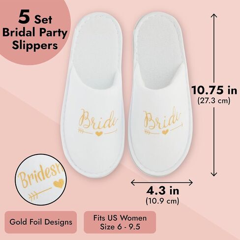 Sparkle and Bash Set of 5 Bridesmaids Slippers for Bride, Bridesmaids, Maid of Honor, Wedding, Bridal Shower, Spa Party Favors (White, US Women's 6-9.5) in Saudi Arabia