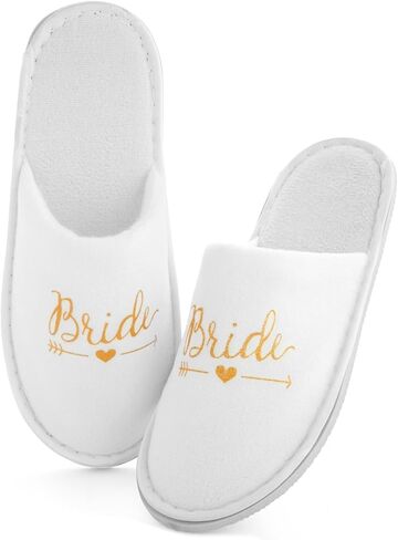 Sparkle and Bash Set of 5 Bridesmaids Slippers for Bride, Bridesmaids, Maid of Honor, Wedding, Bridal Shower, Spa Party Favors (White, US Women's 6-9.5) in Saudi Arabia
