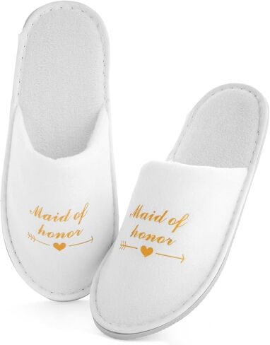 Sparkle and Bash Set of 5 Bridesmaids Slippers for Bride, Bridesmaids, Maid of Honor, Wedding, Bridal Shower, Spa Party Favors (White, US Women's 6-9.5) in Saudi Arabia