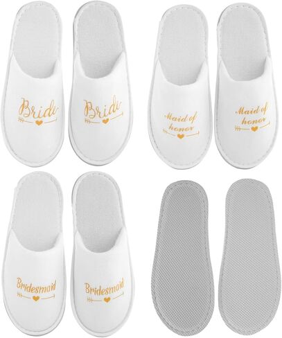 Sparkle and Bash Set of 5 Bridesmaids Slippers for Bride, Bridesmaids, Maid of Honor, Wedding, Bridal Shower, Spa Party Favors (White, US Women's 6-9.5) in Saudi Arabia