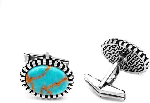 أزرار أكمام للرجال من الفضة الإسترلينية النقية بنمط كلاسيكي من تشيكوتا مع حجر كريم فيروزي الشكل بيضاوي الشكل in Kuwait