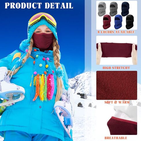 6 Pcs Kids Balaclava Windproof Ski Mask Winter Hats for Kids Thermal Nylon Face Warmer for Cold Weather Boys and Girls in Kuwait
