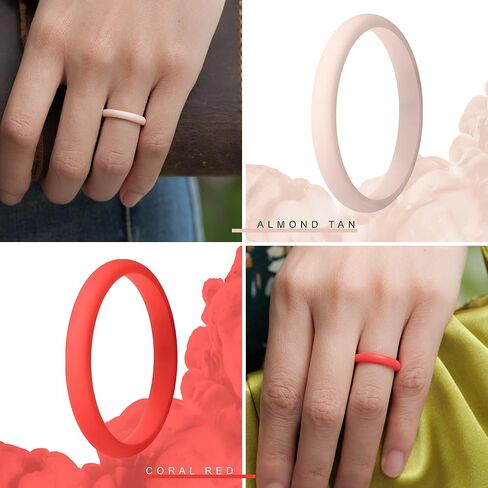 ThunderFit Women's Band Rings Thin and Stackable Silicone Wedding Rings for Women, 2.5mm Width - 1.8mm Thick in Kuwait