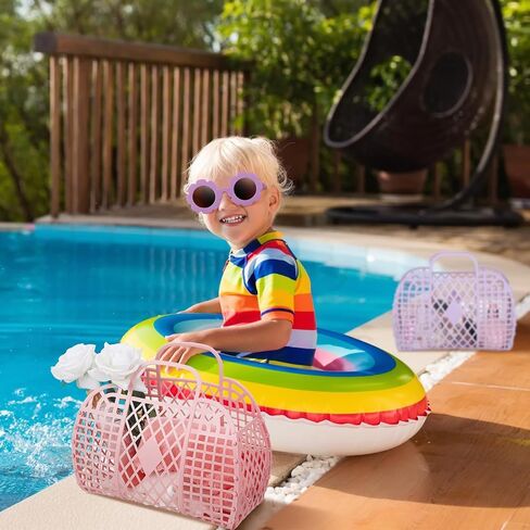Sweetude 6 Sets Jelly Tote Bags with Flower Sunglasses for Girls Women 6 Plastic Jelly Bag Jelly Purse Reusable Beach Basket 6 Flower Glasses Beach Eyewear for Bridal Wedding Party Gift in Saudi Arabia