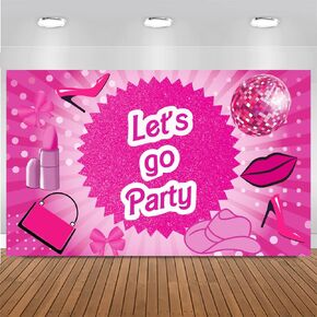 Hot Pink Let's Go Party Banner Princess Themed Banner Photo Frame Photography Background Girls Women Birthday Bachelorette Party Banner Decorations Photo Props Party Favor in Kuwait