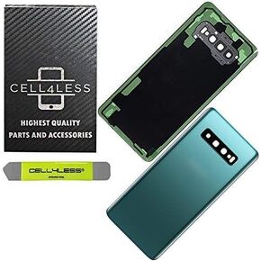 استبدال الزجاج الخلفي CELL4LESS لطراز Galaxy S10 بما في ذلك إطار الكاميرا والعدسة وأداة إزالة (أسود بريزم)