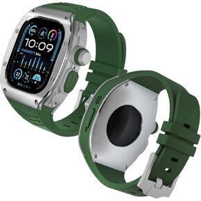 Luxury Stainless Rugged Case with Band Compatible for Apple Watch Ultra, 49mm Metal Protective Cover Bumper Case with Silicone Strap for iWatch Ultra, Full Protective 49mm Case with Band for Men