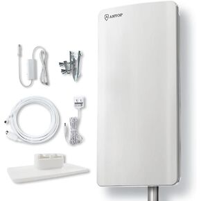 هوائي ANTOP ANTENNA "Big Boy" AT-400B المسطح HDTV مع Smartpass مضخم خارجي/داخلي، نطاق 80 ميل يدعم قنوات 4K 1080p وجميع أجهزة التلفاز القديمة للخارج، العلية، كابل محوري 40 قدم in Kuwait
