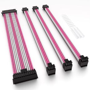 كابل تمديد مزود الطاقة OVOVO بأكمام PSU مع محول موصل PSU بزاوية يمين 90 درجة مع أمشاط (حزمة 4er - 90 درجة، 300 مم - وردي) in Kuwait