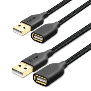 كابل تمديد USB، OKRAY 2-Pack 6FT مضفر USB 2.0 كابل تمديد نوع A ذكر إلى أنثى سلك تمديد نقل البيانات مع موصل مطلي بالذهب لمحرك فلاش USB / القرص الصلب / الطابعة / كاميرا ويب - أسود in Kuwait