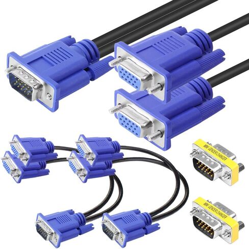 DKARDU VGA to Dual VGA Video Cable, 15 Pin 1080P Full HD VGA Male to Dual VGA Female Monitor Spitter Cable for Computer PC Laptops TV, with VGA Male to Male Adapter (2 Pack, 3FT) in Saudi Arabia