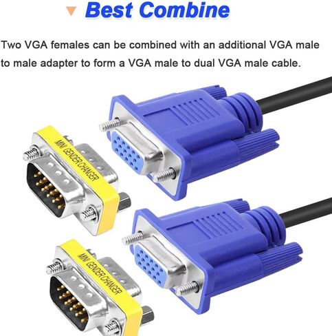 DKARDU VGA to Dual VGA Video Cable, 15 Pin 1080P Full HD VGA Male to Dual VGA Female Monitor Spitter Cable for Computer PC Laptops TV, with VGA Male to Male Adapter (2 Pack, 3FT) in Saudi Arabia