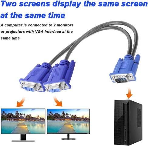 DKARDU VGA to Dual VGA Video Cable, 15 Pin 1080P Full HD VGA Male to Dual VGA Female Monitor Spitter Cable for Computer PC Laptops TV, with VGA Male to Male Adapter (2 Pack, 3FT) in Saudi Arabia