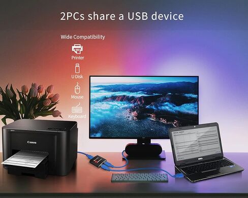 محدد مفتاح USB 3.0، مفتاح USB 2 في 1 مخرج لجهازي كمبيوتر يتشاركان جهاز USB واحد، مثل قرص فلاش الماسح الضوئي للوحة المفاتيح والطابعة والماوس، وقطعتان من كابلات USB 3.0 متضمنة in Kuwait