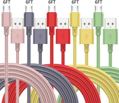 ZUPIHOW Micro USB Cable(6FT 5Pack) Android Charger TPE Cable Charger Long Android Phone Charger Cord for Samsung Galaxy S7 S6 Edge J7 S5 Note 5 4 LG G4 K40 K20 MP3 Nokia Sony Quick Data Cord in Saudi Arabia