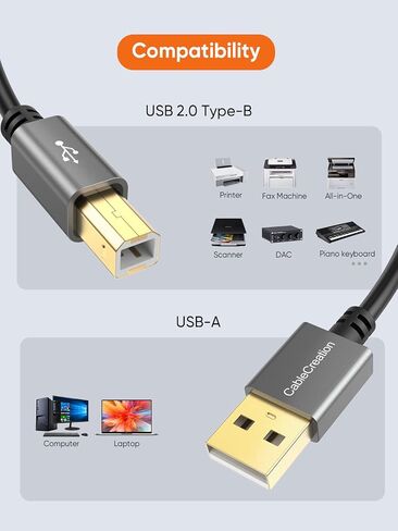 CableCreation USB Printer Cable 5FT, USB 2.0 Printer Cable to Computer, USB A to USB B Printer Cord for HP, Brother, Epson, Canon, Piano, Dac, Aluminum Case, Space Gray 1.5m in Saudi Arabia