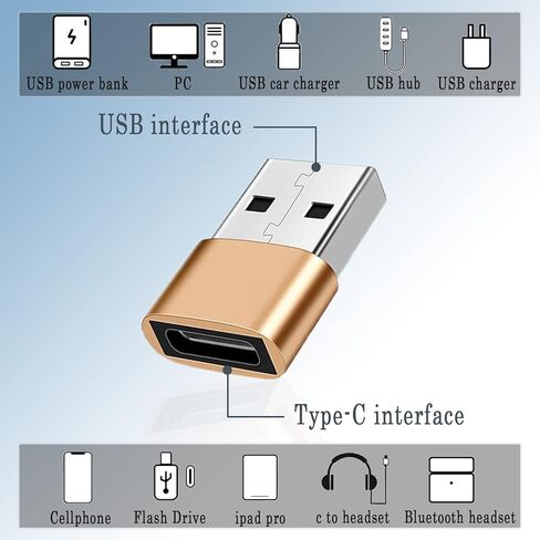 محول USB C (أنثى) إلى USB (ذكر) 2 حزمة، USB C إلى USB A محول تحويل موصل شحن سريع متوافق: ذهبي in Kuwait