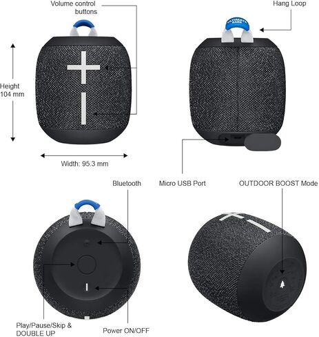 مكبر صوت بلوتوث Logitech Ultimate Ears UE WONDERBOOM 2 - صندوق بوم لاسلكي مقاوم للماء مع اتصال مزدوج (عبوة غير للبيع بالتجزئة) - (مساحة عميقة) (متجدد) in Kuwait