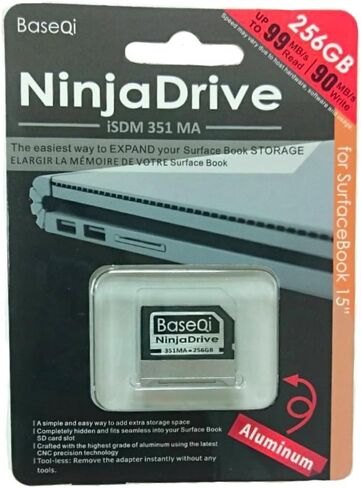 بطاقة توسيع تخزين BASEQI NinjaDrive من الألومنيوم بسعة 256 جيجابايت لجهاز Microsoft Surface Book 2 و3 15 بوصة (Microsoft Surface Book 2 & 3 15 بوصة، 256 جيجابايت) in Kuwait