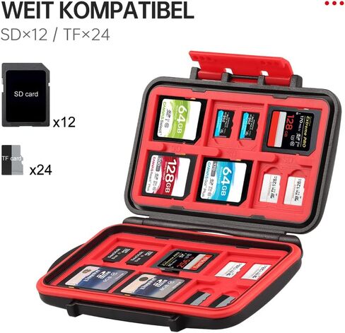 36 Slots Memory Card Case Waterproof & Anti-Shock TF SD Card Holder for 24 Micro SD SDXC SDHC TF Cards and 12 SD SDXC SDHC Cards (12 SD+24 TF) in Kuwait