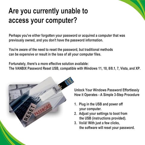 64GB اعادة تعيين كلمة المرور USB | متوافق مع ويندوز 2000 واكس بي وفيستا و7 و10 | لا حاجة للاتصال بالانترنت | استعادة الوصول الى كلمات المرور المفقودة بسرعة | مناسب لاجهزة الكمبيوتر واللابتوب التي تعمل in Kuwait