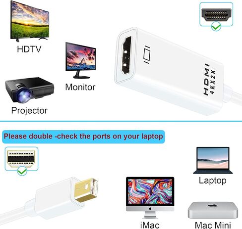 PASOW Mini DisplayPort to HDMI Adapter, Mini DP Thunderbolt to HDMI Converter 4K Compatible for MacBook Air / Pro,UHD Monitor / TV / Projector (Black) in Saudi Arabia