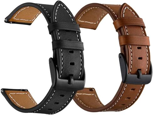 سوار جلد LDFAS لساعة Galaxy Watch 6 Classic 47mm 43mm/5 Pro 45mm، حزام ساعة 20 مم متوافق مع Samsung Galaxy Watch 6/5/4 40mm 44mm/4 Classic 46mm، بني + أسود (عبوتان) in Saudi Arabia