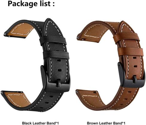 سوار جلد LDFAS لساعة Galaxy Watch 6 Classic 47mm 43mm/5 Pro 45mm، حزام ساعة 20 مم متوافق مع Samsung Galaxy Watch 6/5/4 40mm 44mm/4 Classic 46mm، بني + أسود (عبوتان) in Saudi Arabia