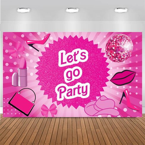 Hot Pink Let's Go Party Banner Princess Themed Banner Photo Frame Photography Background Girls Women Birthday Bachelorette Party Banner Decorations Photo Props Party Favor in Kuwait