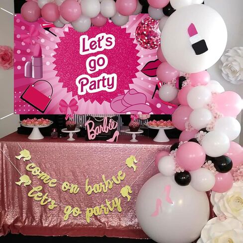 Hot Pink Let's Go Party Banner Princess Themed Banner Photo Frame Photography Background Girls Women Birthday Bachelorette Party Banner Decorations Photo Props Party Favor in Kuwait