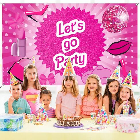 Hot Pink Let's Go Party Banner Princess Themed Banner Photo Frame Photography Background Girls Women Birthday Bachelorette Party Banner Decorations Photo Props Party Favor in Kuwait