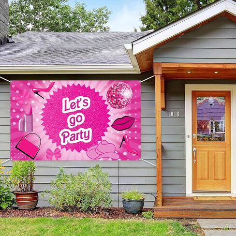 Hot Pink Let's Go Party Banner Princess Themed Banner Photo Frame Photography Background Girls Women Birthday Bachelorette Party Banner Decorations Photo Props Party Favor in Kuwait