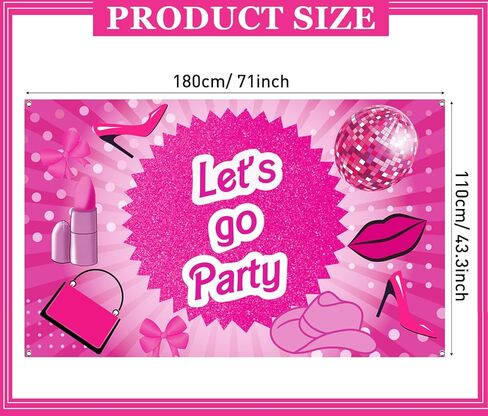 Hot Pink Let's Go Party Banner Princess Themed Banner Photo Frame Photography Background Girls Women Birthday Bachelorette Party Banner Decorations Photo Props Party Favor in Kuwait