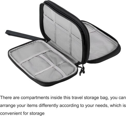 حقيبة تنظيم كابلات السفر من MECCANIXITY حقيبة تنظيم إلكترونية بطبقة مزدوجة مضادة للماء للكابل والسلك والشاحن، رمادي، 200 × 115 × 60 مم in Kuwait