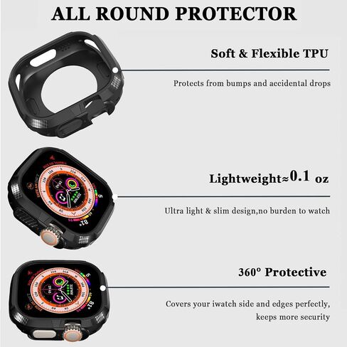 NINKI Compatible Apple Watch Ultra 2 Case/Ultra 49MM Cover,Soft TPU Slim Apple Ultra Watch Cover,Shockproof Scratch Resistant Protective Apple Ultra 2 Watch Bumper for iWatch Ultra 49MM Case Black in Kuwait