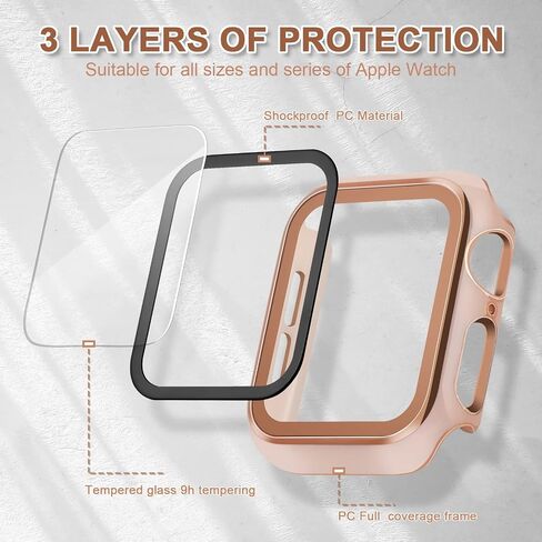 ORIbox Hard PC Case with Tempered Glass Screen Protector Compatible with Apple Watch Series 6, Apple Watch Series 5, Apple Watch Series 4, Apple Watch SE, Ultra-Thin HD Bumper Protective Cover,Black in Kuwait