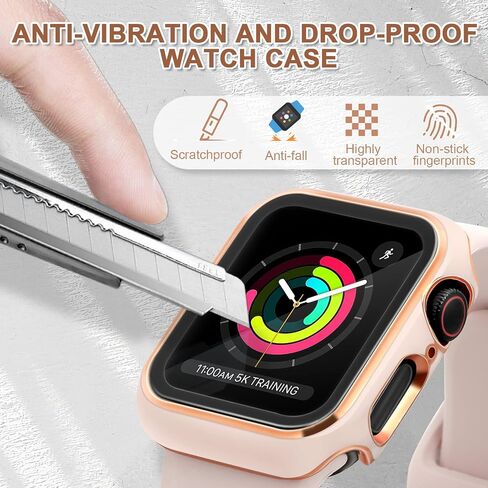 ORIbox Hard PC Case with Tempered Glass Screen Protector Compatible with Apple Watch Series 6, Apple Watch Series 5, Apple Watch Series 4, Apple Watch SE, Ultra-Thin HD Bumper Protective Cover,Black in Kuwait