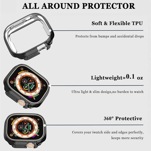 حافظة NINKI متوافقة مع Apple Watch Ultra 2 / غطاء Ultra 49 مم، غطاء ساعة Apple Ultra ناعم من مادة TPU، مقاوم للصدمات والخدش، ممتص الصدمات لساعة Apple Ultra 2 لساعة iWatch Ultra 49 مم باللون الأسود in Kuwait