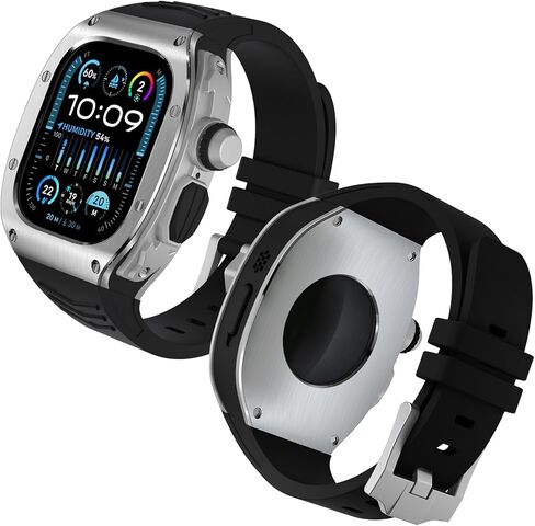 Luxury Stainless Rugged Case with Band Compatible for Apple Watch Ultra, 49mm Metal Protective Cover Bumper Case with Silicone Strap for iWatch Ultra, Full Protective 49mm Case with Band for Men in Saudi Arabia