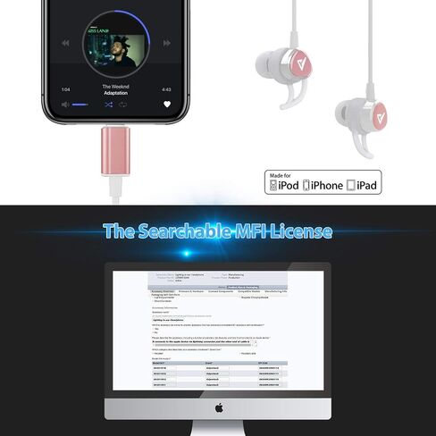 ADPROTECH Lightning Headphones Earphones Magnetic Earbuds in-Ear MFi Certified with Microphone Controller for Sports Workout Compatible with iPhone 14/13/12/11/Pro Max/Xr/Xs Max/X Rose Gold in Kuwait