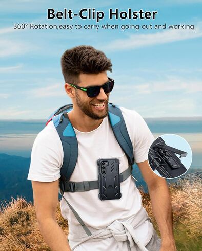 FNTCASE for Samsung Galaxy S23 Case: Rugged Shockproof Heavy Duty Protective Cover with Belt-Clip Holster & Kickstand |Extra Front Frame| Military Grade Protection Case for Galaxy S23 6.1 inch,Black in Kuwait