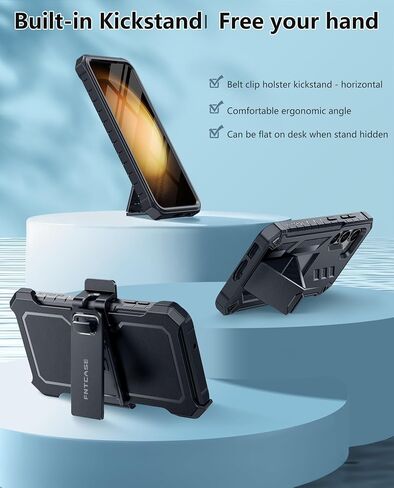 FNTCASE for Samsung Galaxy S23 Case: Rugged Shockproof Heavy Duty Protective Cover with Belt-Clip Holster & Kickstand |Extra Front Frame| Military Grade Protection Case for Galaxy S23 6.1 inch,Black in Kuwait
