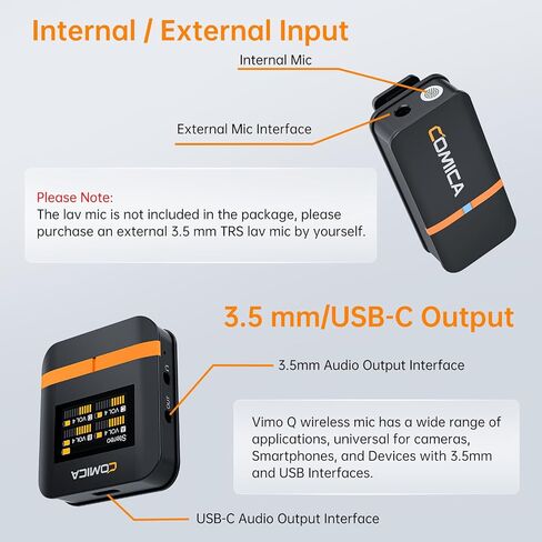 comica Vimo Q Wireless Lavalier Microphone System with 4 Transmitters and 1 Receiver, Noise Cancellation, 656' Range, Wireless Microphone for Camera, iPhone, Android, PC Interviews, Live-Streaming in Kuwait