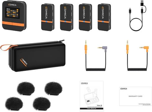 comica Vimo Q Wireless Lavalier Microphone System with 4 Transmitters and 1 Receiver, Noise Cancellation, 656' Range, Wireless Microphone for Camera, iPhone, Android, PC Interviews, Live-Streaming in Kuwait