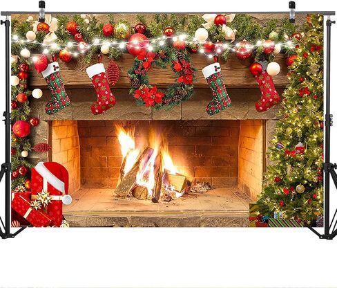 Mocsicka Fireplace Backdrop 5x3ft Merry Christmas Fireplace Family Party Decorations Picture Photo Backdrops Xmas Socks Trees Photography Background in Saudi Arabia