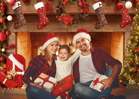 Mocsicka Fireplace Backdrop 5x3ft Merry Christmas Fireplace Family Party Decorations Picture Photo Backdrops Xmas Socks Trees Photography Background in Saudi Arabia