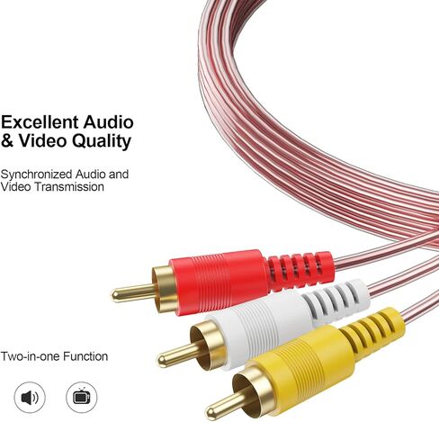 DteeDck 3 كابلات RCA بطول 6 أقدام كابل AV ذكر إلى ذكر، مكون صوت ستيريو ومخرج سلك فيديو محمي لمضخم صوت DVD TV VCR والمزيد in Kuwait